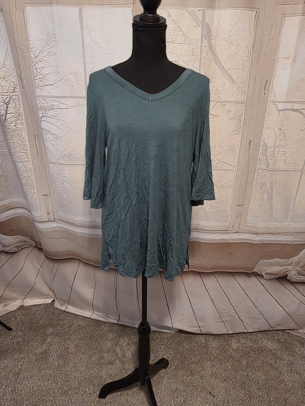 Kohl's Teal V-Neck Short Sleeve Women's Top